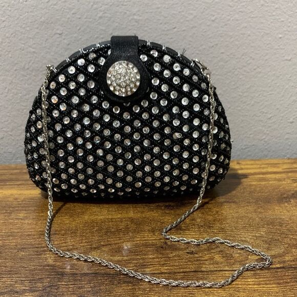 Vintage Expressions NYC Black Silver Beaded Evening Bag - Picture 1 of 5